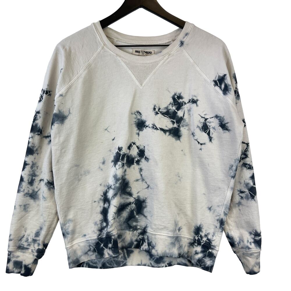 Rivet & Thread Womens Size S Tie Dye Raglan Sweatshirt Sweater Cream Blue